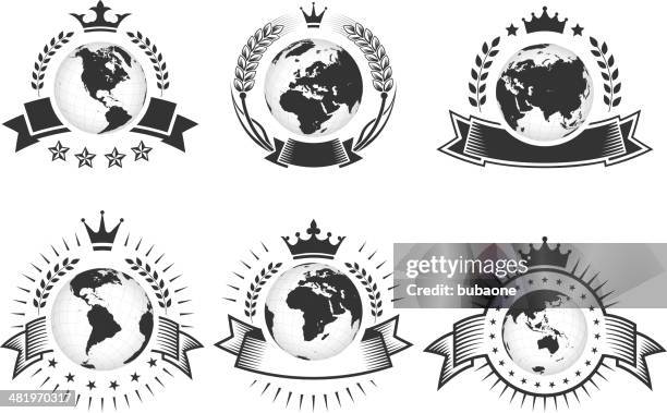 globesblack & weiß aufnäher mit krone - ghana stock-grafiken, -clipart, -cartoons und -symbole