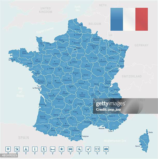 frankreich-sehr detaillierte karte - normandy stock-grafiken, -clipart, -cartoons und -symbole