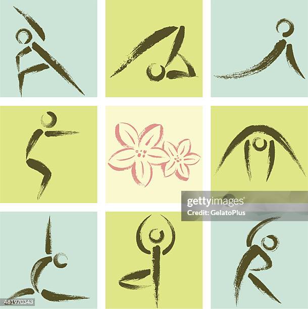 hand drawn style yoga position icons - dynamic icon set stock illustrations