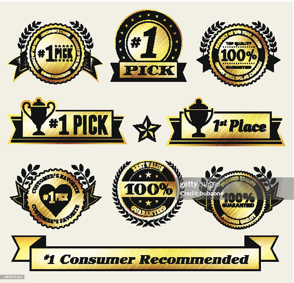 Top Pick Award Winner Gold Badge vector icon set