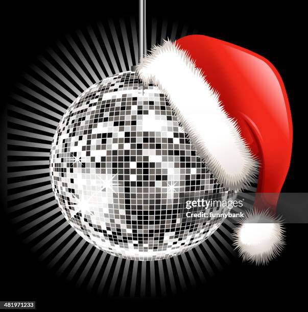 bildbanksillustrationer, clip art samt tecknat material och ikoner med santa hat on disco ball - disco ball