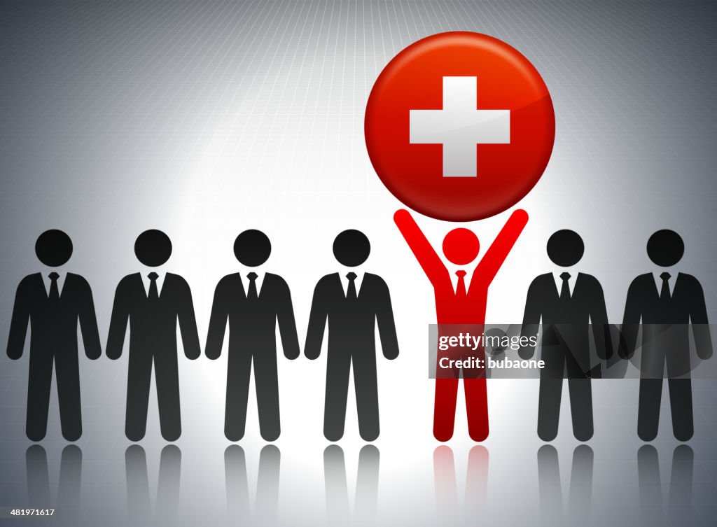 Switzerland Flag Button with Business Concept Stick Figures