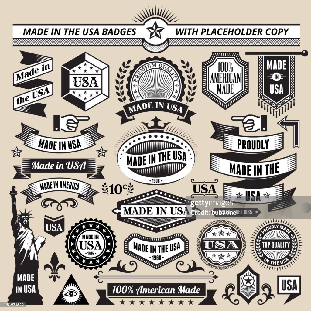 Banners, badges and symbols with Made in the USA