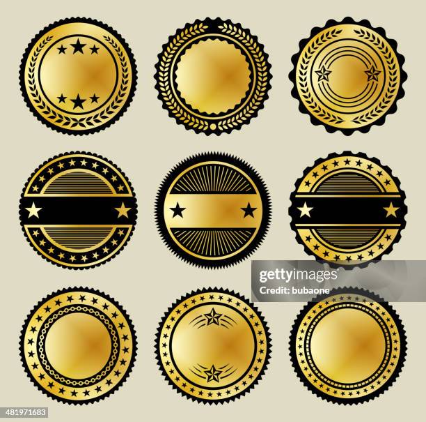 blank gold & black buttons full color set - gold seal stamp stock illustrations