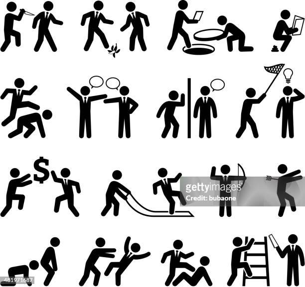 backstabbing office politics and businessman black & white icon set - violence icon stock illustrations