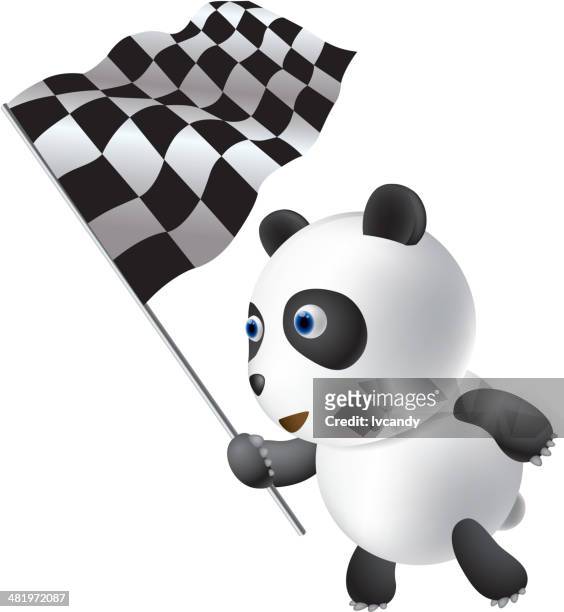 panda winken race flag - panda stock-grafiken, -clipart, -cartoons und -symbole