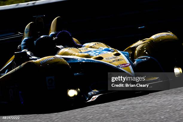 The ORECA FLM09 of Mikhail Goikhberg and Stephen Simpson is shown in action during the Northeast Grand Prix at Lime Rock Park on July 25, 2015 in...