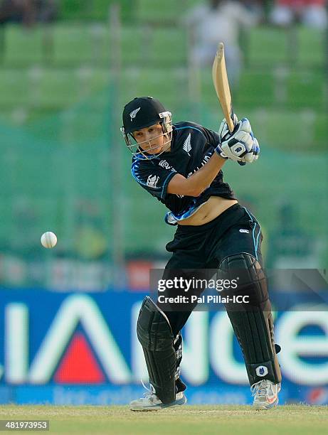 Sara McGlashan of New Zealand bats during the ICC Women's World Twenty20 playoff match 1 between New Zealand Women and Sri Lanka Women played at...