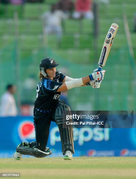 Suzie Bates of New Zealand bats during the ICC Women's World Twenty20 playoff match 1 between New Zealand Women and Sri Lanka Women played at Sylhet...