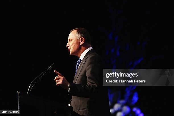 New Zealand Prime Minster John Key addresses the Annual National Party Conference at Sky City on July 26, 2015 in Auckland, New Zealand.