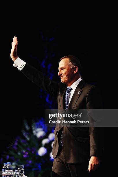 New Zealand Prime Minster John Key thanks the crowd after speaking at the Annual National Party Conference at Sky City on July 26, 2015 in Auckland,...