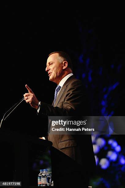 New Zealand Prime Minster John Key addresses the Annual National Party Conference at Sky City on July 26, 2015 in Auckland, New Zealand.