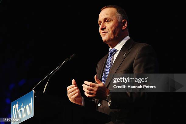 New Zealand Prime Minster John Key addresses the Annual National Party Conference at Sky City on July 26, 2015 in Auckland, New Zealand.