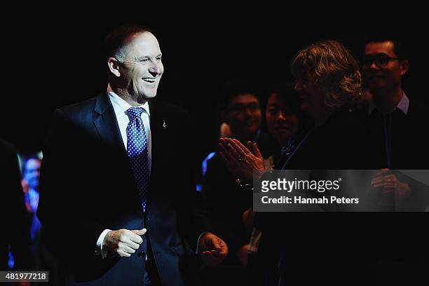 New Zealand Prime Minster John Key arrives at the Annual National Party Conference at Sky City on July 26, 2015 in Auckland, New Zealand.