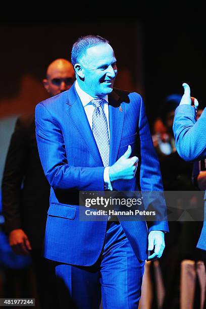 New Zealand Prime Minster John Key thanks the crowd after speaking at the Annual National Party Conference at Sky City on July 26, 2015 in Auckland,...