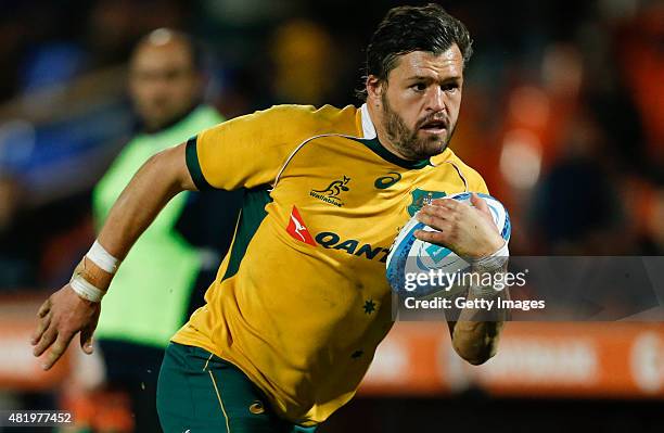 Adam Ashley-Cooper of Australia drives the ball for a try during a match between Australia and Argentina as part of The Rugby Championship 2015 at...