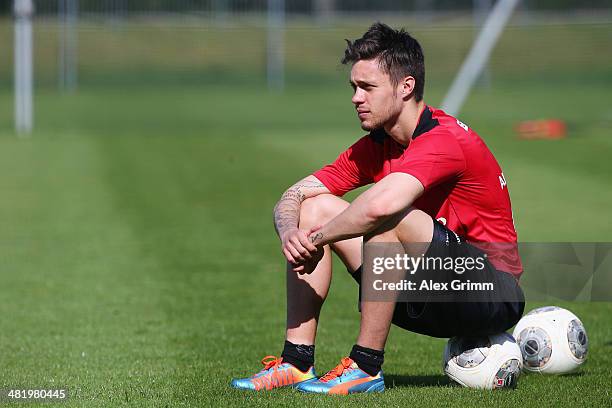 Vaclav Kadlec sits on a ball during an Eintracht Frankfurt training session at Commerzbank Arena on April 2, 2014 in Frankfurt am Main, Germany.