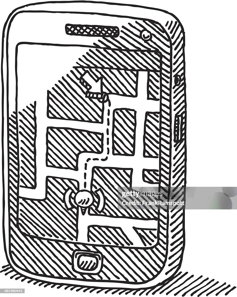 Navigation Drawinf Smartphone Navigation Map Drawing High-Res Vector Graphic - Getty Images