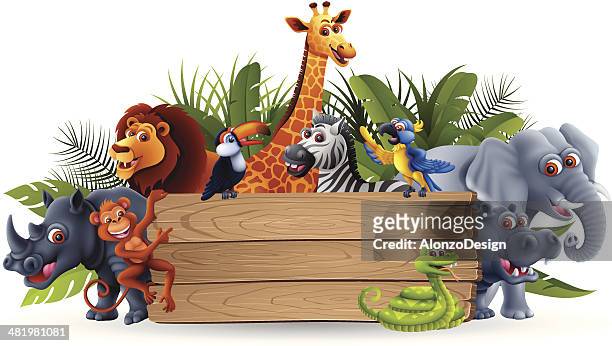 wild animals with banner - animals in the wild stock illustrations