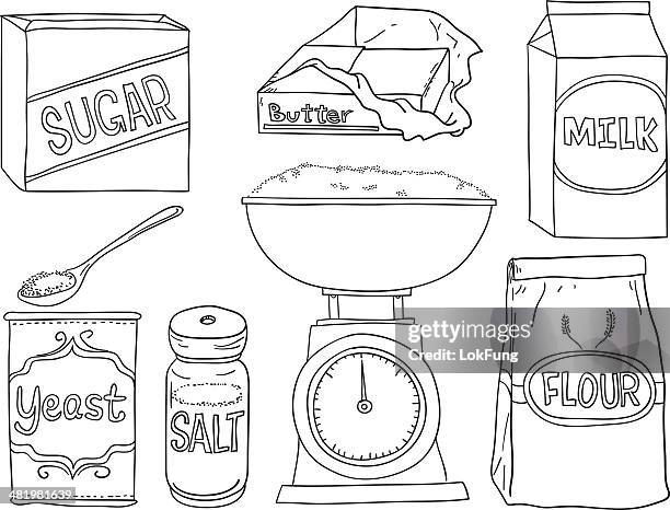 brot, zutaten in schwarz und weiß - salzkekse stock-grafiken, -clipart, -cartoons und -symbole