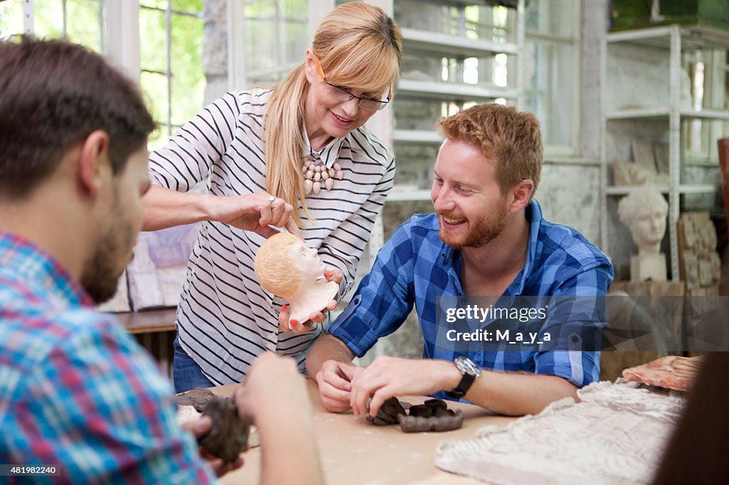 Students at sculpting classes and workshops