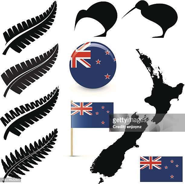 new zealand icons - silver fern stock illustrations