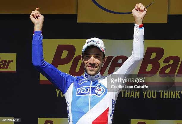 Thibaut Pinot of France and Team FDJ celebrates winning stage twentieth of the 2015 Tour de France, a 110 km stage from Modane to Alpe D'Huez on July...