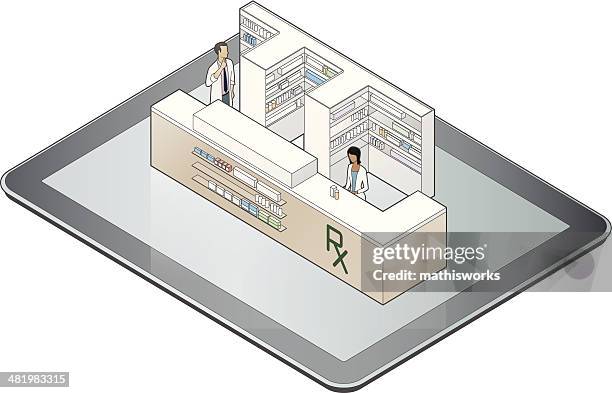 online pharmacy - pill pack stock illustrations