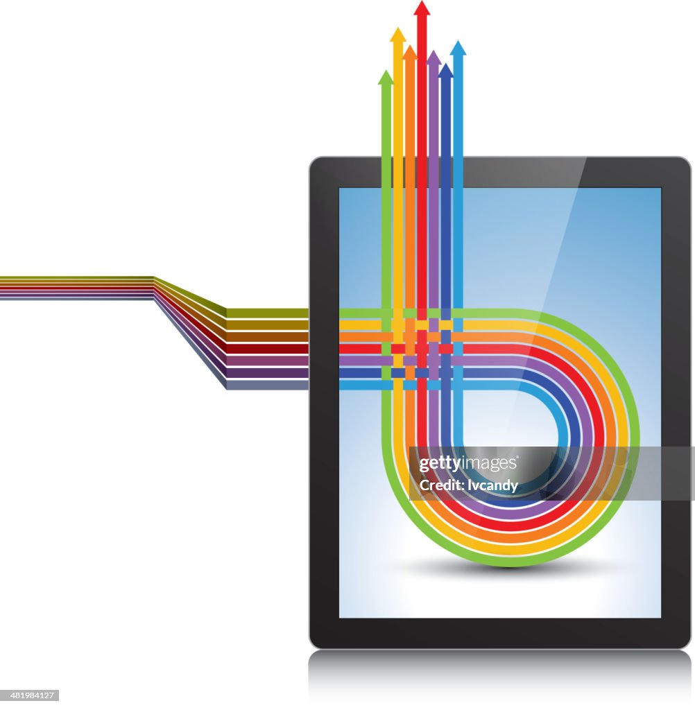 Arrows through the tablet computer, color is more bright