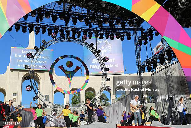 Marc Roberge of O.A.R, Bree Bogucki, Cody Simpson, and Madison Tevlin open the 2015 Los Angeles Special Olympics World Games by performing the...