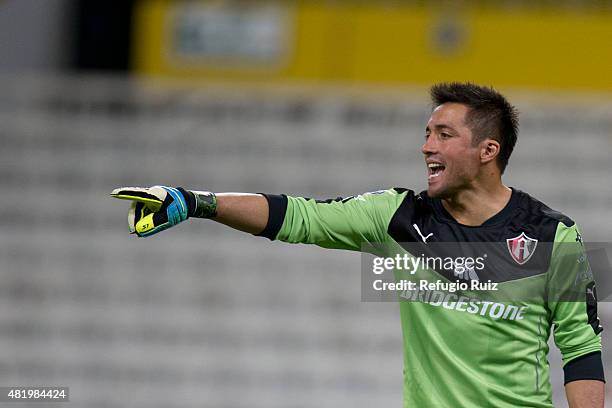 Miguel Pinto goalkeeper of Atlas gives instructions to his teammates during a 1st round match between Atlas and Queretaro as part of the Apertura...