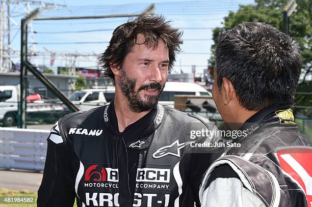 Keanu Reeves is seen during the opening ceremony of the Suzuka 8 Hours at the Suzuka Circuit on July 26, 2015 in Suzuka, Japan.