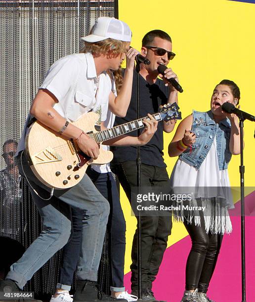Cody Simpson, Bree Bogucki, Marc Roberge of O.A.R, and Madison Tevlin open the 2015 Los Angeles Special Olympics World Games by performing the...