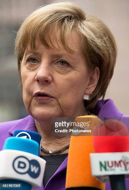 Chancellor of Germany Angela Merkel arrives at the 4th EU-Africa Summit on April 2, 2014 in Brussels, Belgium. There is a special crisis meeting to...