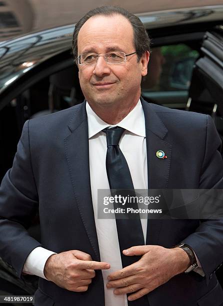 French President Francois Hollande arrives at the 4th EU-Africa Summit on April 2, 2014 in Brussels, Belgium. There is a special crisis meeting to...