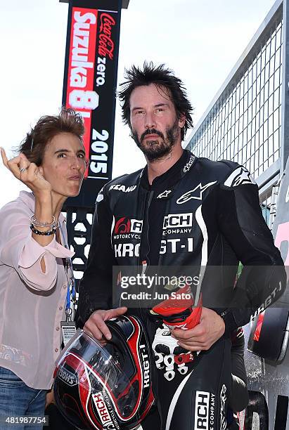 Keanu Reeves is seen during the opening ceremony of the Suzuka 8 Hours at the Suzuka Circuit on July 26, 2015 in Suzuka, Japan.