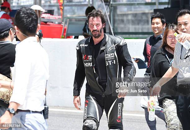 Keanu Reeves is seen during the opening ceremony of the Suzuka 8 Hours at the Suzuka Circuit on July 26, 2015 in Suzuka, Japan.