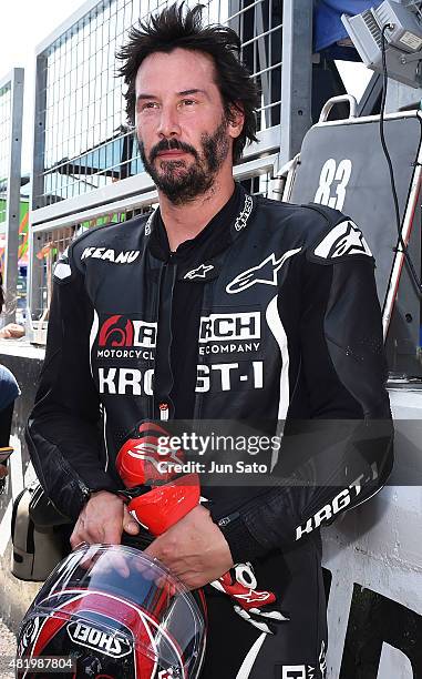 Keanu Reeves is seen during the opening ceremony of the Suzuka 8 Hours at the Suzuka Circuit on July 26, 2015 in Suzuka, Japan.