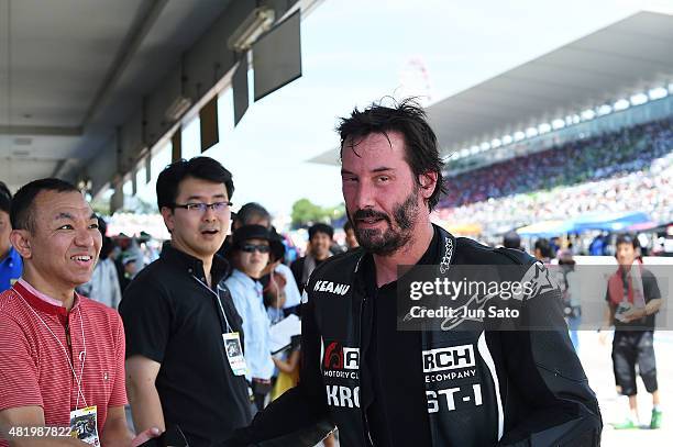 Keanu Reeves is seen during the opening ceremony of the Suzuka 8 Hours at the Suzuka Circuit on July 26, 2015 in Suzuka, Japan.