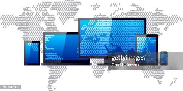 smartphone, tablet pc, laptop and computer - pixelated screen stock illustrations