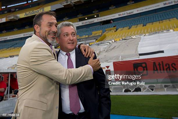 Gustavo Matosas coach of Atlas and Victor Manuel Vucetich coach of Queretaro pose for pictures during a 1st round match between Atlas and Queretaro...