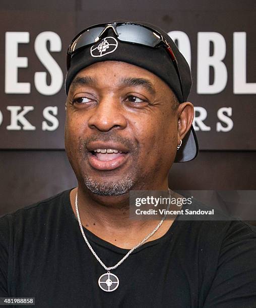 Rapper Chuck D signs his album "Man Plans God Laughs" at Barnes & Noble at The Grove on July 25, 2015 in Los Angeles, California.