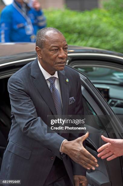 President of Guinea Alpha Conde arrives at the 4th EU-Africa Summit on April 2, 2014 in Brussels, Belgium. There is a special crisis meeting to...