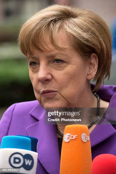 Chancellor of Germany Angela Merkel arrives at the 4th EU-Africa Summit on April 2, 2014 in Brussels, Belgium. There is a special crisis meeting to...