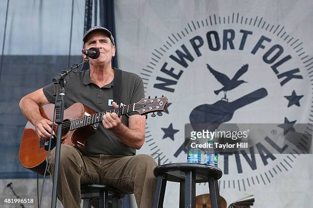 James Taylor performs a surprise show during the 2015 Newport Folk Festival at Fort Adams State Park on July 25, 2015 in Newport, Rhode Island.