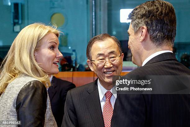 Danish Prime Minister Helle Thorning-Schmidt, UN Secretary-General Ban Ki-moon and Croatia's Prime Minister Zoran Milanovic attend the first day of...