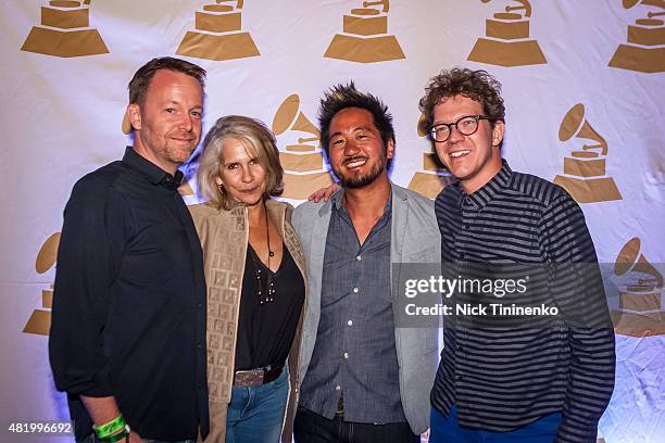 Michael Winger, Alexandra Halperin, Kishi Bashi, Alex Brose attend In the Mix: Kishi Bashi After-Party at The Sky Hotel on July 25, 2015 in Aspen,...