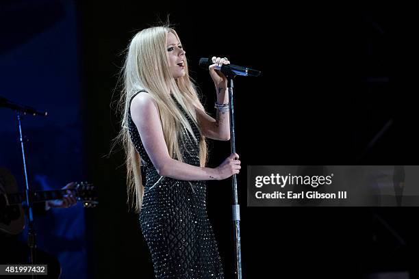 Recording Artist Avril Lavigne performs at the opening ceremony of the Special Olympics World Games Los Angeles 2015 at Los Angeles Memorial Coliseum...