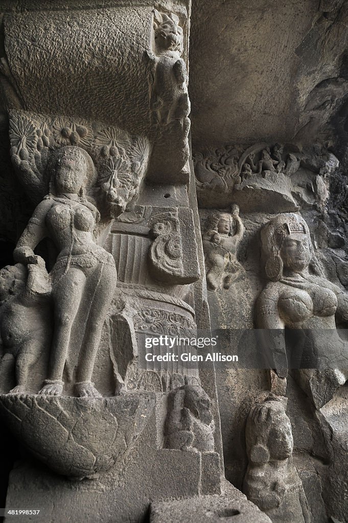 Ellora Caves, stone-carved figures
