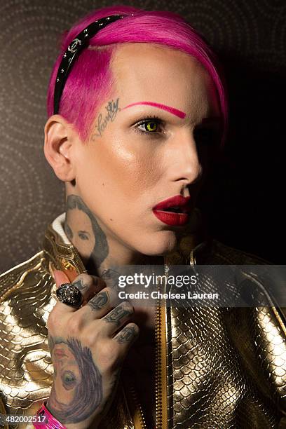 Musician Jeffree Star poses backstage at the 2014 Vans Warped Tour press conference and kick-off party on April 1, 2014 in Los Angeles, California.